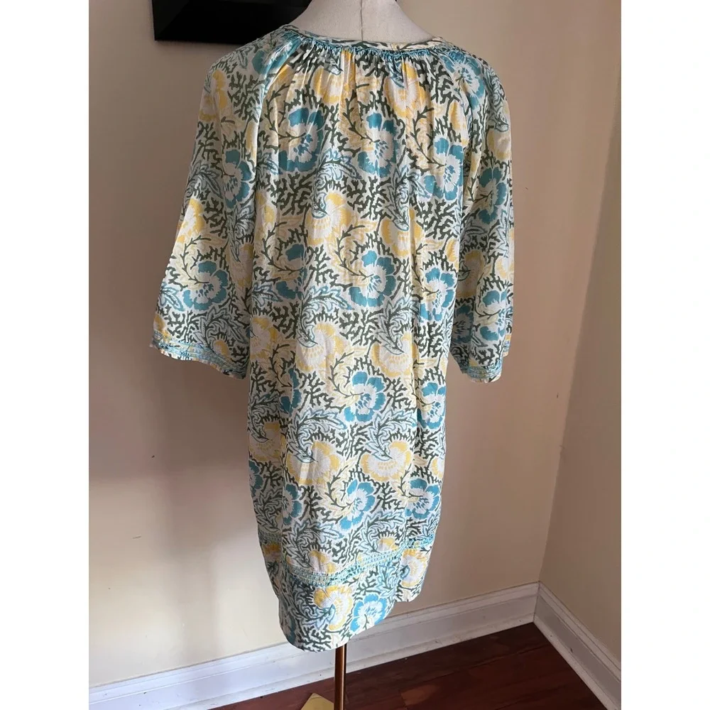Roberta Roller Rabbit‎ Blue Yellow Floral Cotton Embroidered Tunic Dress Size XS - Picture 8 of 8